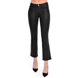 Frame Denim Le Crop Mini Boot Cut Mid Rise Houndstooth Shine Black Sz 24 NEW